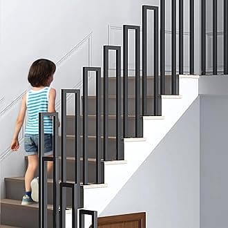 Stair Railing Indoor, U-Shaped Stair Rail, Metal Bannister Rail for Stairs, Handrails for Stairs, Hand Rail U Shape for Loft, Porch, Balcony,Indoor, Outdoor (Black, 95cm)