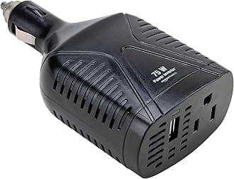 Amazon Basics 75W Portable Car Power Inverter, 12V to 110V, USB Charging Port, AC Outlet for Vehicles, Black, 5.07 x 2.65 x 1.6 inches