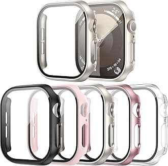 Haojavo 5 Pack Case for Apple Watch Series 3 2 1 42mm with Tempered Glass Screen Protector, Full Hard Ultra-Thin Scratch Resistant Bumper Protective Cover for iWatch 42mm Accessories(5 Colors)