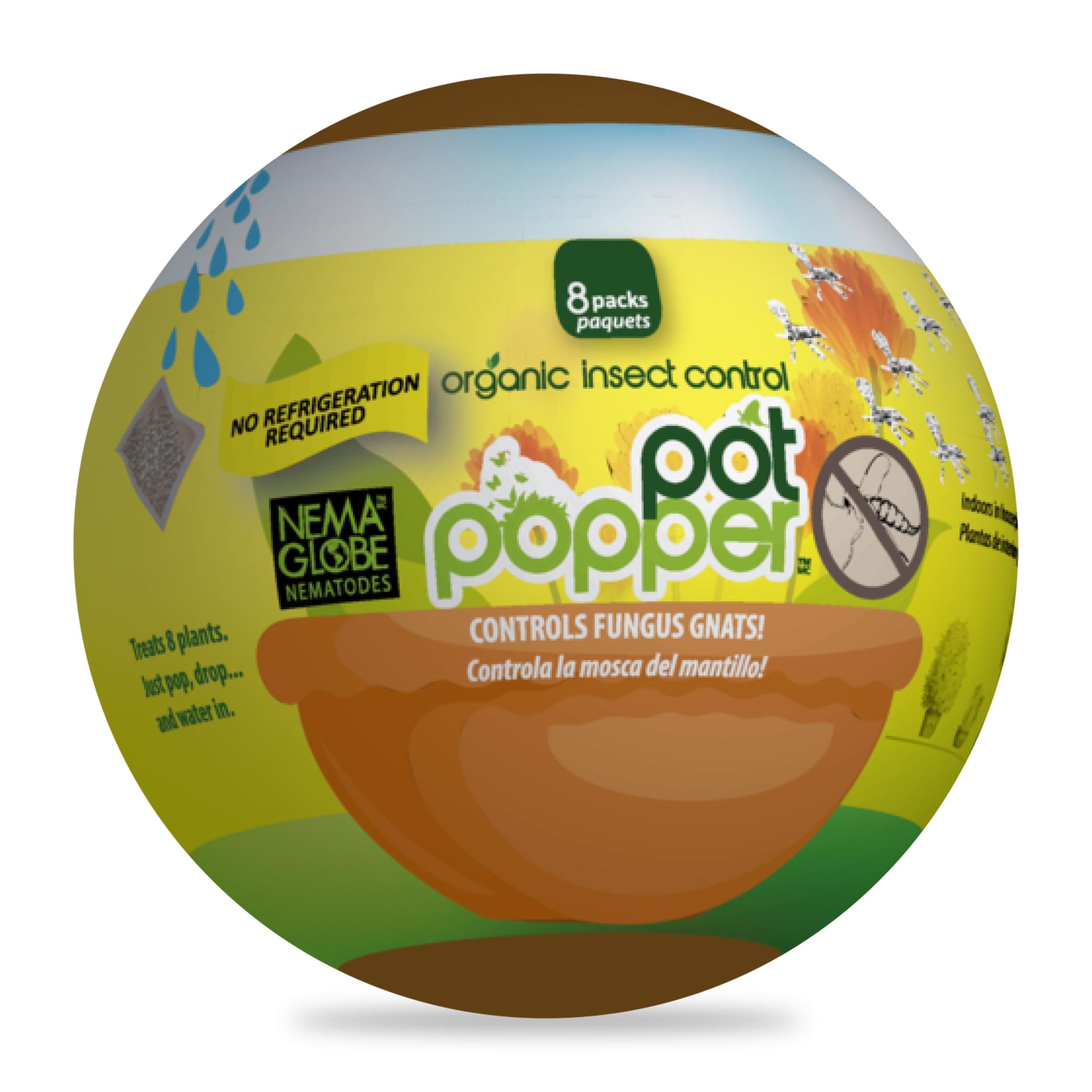 Nematodes Organic Insect Control Pot Popper, Controls Fungus Gnats, Root Aphids & Western Flower Thrips - 100% Pesticide free, 8 Infusion Bio-Pouches Per Popper