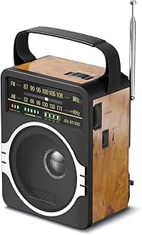 Portable AM FM Radio, Bluetooth 5.0 Radios 5 Watts Loud Speaker,FM Radio Built-in Rechargeable Battery/DC D*4 Cell Battery Operated & AC Power Plug in Wall Retro