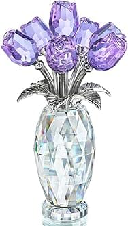 H&D HYALINE & DORA Crystal Rose Purple Flower Figurine,Rose Gifts for Mom Wife Grandma,Glass Flower Collectible Ornament Mother's Day Thanksgiving Anniversary Birthday Gifts