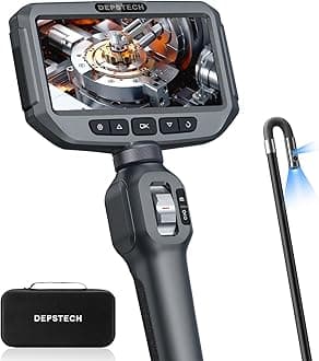 Depstech Dual Lens Articulating Endoscope Inspection Camera, 5" Ips Screen Camera With Two-Way 210° Articulated Probe, 8.5Mm Tiny Light, 32G Card & Case (4.92Ft)