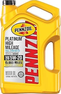 PennzoilPlatinum High Mileage Full Synthetic 5W-20 Motor Oil, 5 Quart