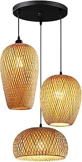 GWY Bamboo Lantern Pendant Lamp, Retro Japanese Style Nature E27 Chandelier Hanging Light Ceiling Lighting Fixture for Living Room Bedroom Restaurant Cafe Teahouse Bar Dining Room Club