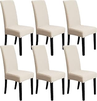 Amazon BasicsStretch Dining Chair Slipcover, Jacquard Diamond Lattice, Set of 6, Beige