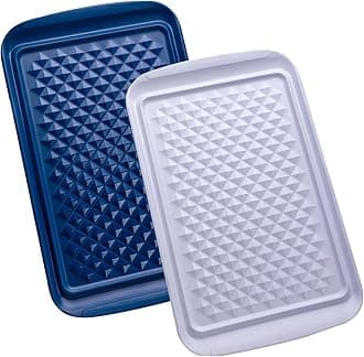 LEHAHA Grilling Prep Trays, Melamine BBQ Prep and Serving Platter and Tray for Outdoor Entertaining, Food Serving Tray, Set of 2, 17" x 10.5", Blue and White