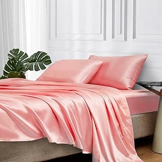 MR&HM Satin Bed Sheets, Queen Size Sheets Set, 4 Pcs Silky Bedding Set with 15 Inches Deep Pocket for Mattress (Queen, Blush)