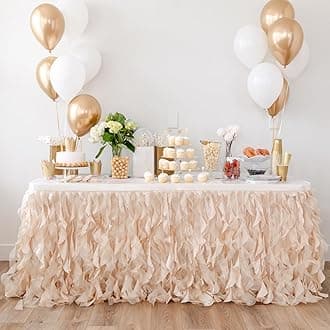 Champagne Gold Table Skirt – Skirting Table for Wedding, Birthday Party, Baby Shower, Valentine's Day, Christmas Party, Home Decoration – Mesh Tulle Skirting Table – 1.8 m (L) x 76 cm (H)