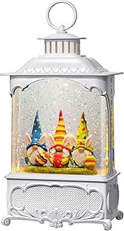 Easter Snow Globe Lantern Lighted Gnome Snow Globes, Light Up Easter Decorations for Home with Timer Swirling Glitter, Indoor Bunny Decor Gifts for Tabletop Fireplace, USB or Battery Operated