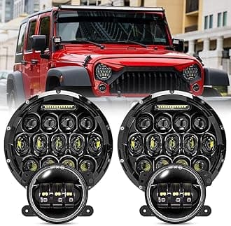 JHLion Black LED Headlights + Fog Lights for Jeep Wrangler 1997–2020 – Extreme Off-Road Brightness, 2000% Upgrade, Plug & Play Kit