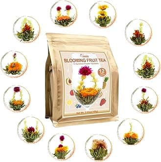 Blooming Flowering Tea, 12 Unique Varieties - Flowering Tea in 12 Delicious Fruit Flavors - Gift For Tealovers, Christmas, Anniversary, Valentine, Birthday