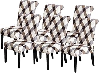 AAZEEM Dining Room Chair Covers - Stretch Parsons Chair Slipcovers | Elastic Chair Cover | Removable, Washable Set of 8 (Beige Chair Cover 6, 6)