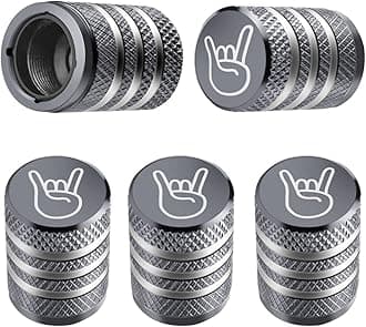Tire Valve Stem Cap Cover - (5 Pack) Tire Air Cap Metal with Plastic Liner Corrosion Resistant Leak-Proof Rock and Roll for Car Truck Motorcycle Bike Grey