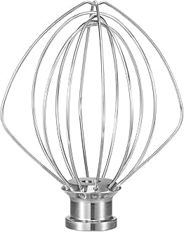 K45WW Dishwasher Safe Whisk Attachment Fits 4.5 Quart and 5 QT KitchenAid Tilt-Head Stand Mixer Stainless Steel 6 Wires Whip for Egg Heavy Cream Beater, Cakes Mayonnaise
