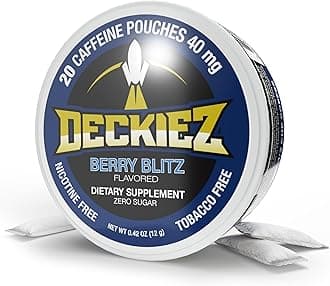 Deckiez Energy Pouches, 1 Can (20 Servings), Sugar Free Caffeine Supplement, Coffee Pouches & Energy Drink Alternative, 40mg Caffeine Pouches, Berry Blitz Flavor