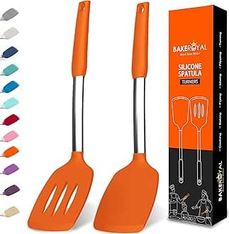Silicone Spatula Set - Turner Spatulas Silicone Heat Resistant 600°F - Slotted & Solid Silicone Spatulas for Cooking Fish, Eggs, Pancakes Flipper – Silicone Cooking Utensils Set – Orange