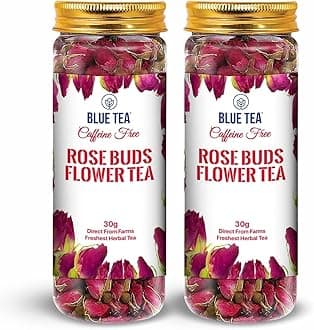 Rose Buds Tea - 1.05 Oz (Pack of 2) 60 Cups - Loose | Rich in Vitamin-C - For Hair & Skin | Caffeine Free - Flower Based - Herbal Tea - Non Bitter | Reusable Pet Jar