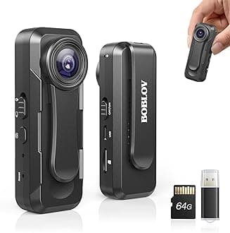 W1 64GB HD 1080P Wearable Camera with 2 Clips, Loop Recording, Timestamp, Back Clip for Travel, Driving, and Lectures