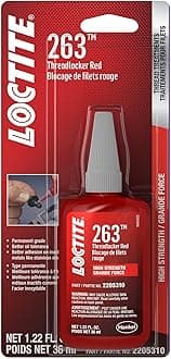 263 Automotive Threadlocker Red – High Strength Thread Lock, General Purpose Applications, Oil Tolerant, Fluorescent - 36 ml, 1 Pack