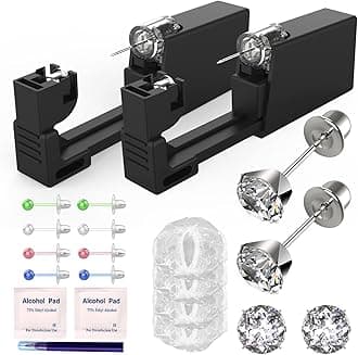 KAIQIKAIXI 19Pcs Ear Piercing Kit Disposable Sterile Ear Piercing Kit Painless Ear Piercing Gun Tool with CZ Size 5 mm Silver Earring Studs (Silver, 5mm)