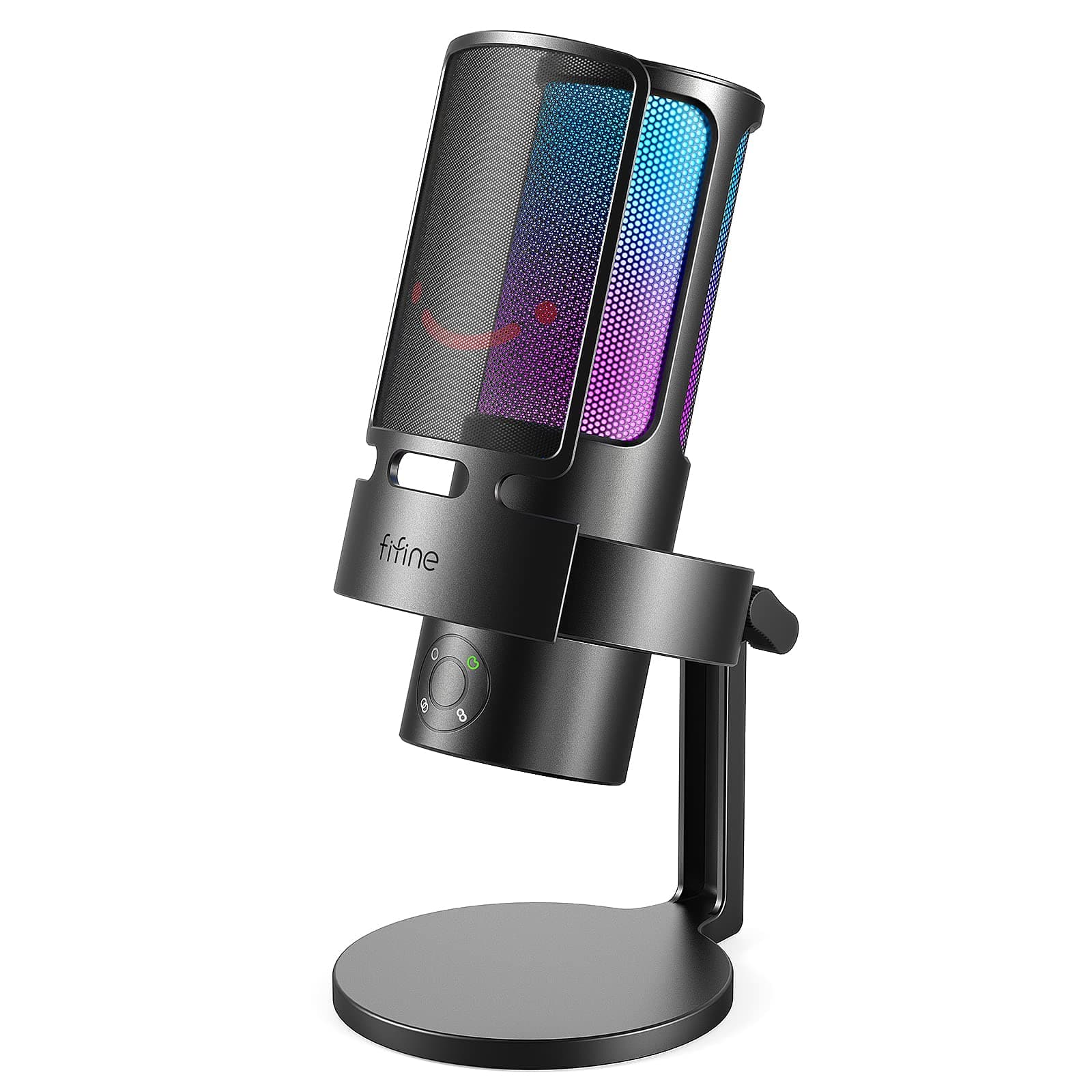 Gaming USB Microphone, PC Computer Mic with 4 Polar Patterns for Podcast Streaming Recording YouTube, RGB Condenser Desktop Mic for Windows, Mac, with Headphone Jack-AmpliGame A8 Plus