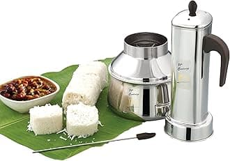 JVL Stainless Steel Square Puttu Kudam Maker with Triply Base, comes with Lid, Candle, Bottom & Needle, Traditional Steamer Set for Induction & Gas Stove, Durable & Easy to Clean (Stainless Steel - Square)