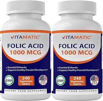 Vitamatic Folic Acid 1000 mcg (1 mg) - Vegetarian Tablets - 1667 mcg DFE - Vitamin B9 (240 Count (Pack of 2))