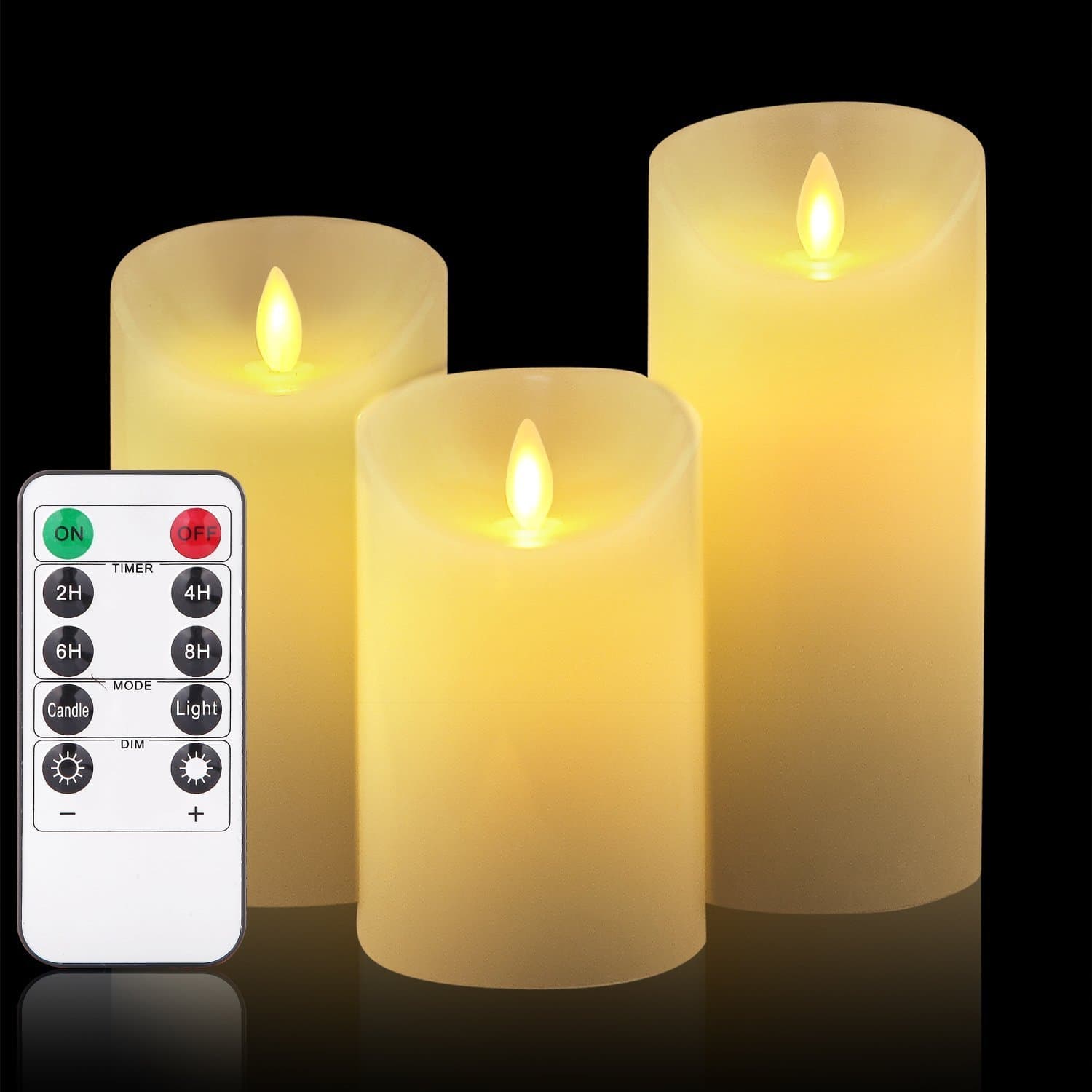 Flameless LED Candles with Moving Flames Timer Function with Remote Controller, Candle Lamps Bedroom Living Room Decoration for Wedding, Birthday 10cm 12.5cm 15cm tall (set of 3)