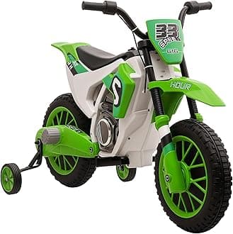 Aosom 12V Kids Bike Electric Bike Battery Operated Ride On Toy with Rechargeable Battery Training Wheels, Green