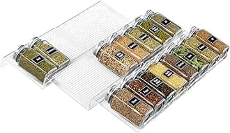 Spice Drawer Organizer Spice Rack Seasoning Jars Storage Tray Adjustable Expandable for Kitchen, Countertop, Cabinet, Shelf, 3 Tiers, Set of 6, Clear