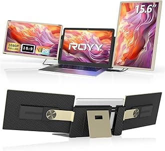 ROYYLaptop Screen Extender Triple Monitor - 15.6" Detachable Portable Monitor 120% sRGB FHD 1080P IPS 235 Degrees Rotation Extra Screen Compatible with Mac Wins Dex Chrome Fits 13-17" Laptop