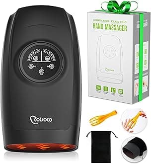 cotsoco Hand Massager with Heat and Compression, 6 Levels Hand Therapy for Arthritis and Carpal Tunnel Relief, Finger and Wrist Cordless Massager Machine for Pain Relief, Gifts for Women Men, Black