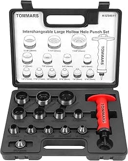 TOMMARS Hollow Punch Kit Pin Point Punch Shaft Hole Punch Set Gasket Punch Set Gasket Cutter 14pcs 5mm-35mm 3/16"-1-3/8"