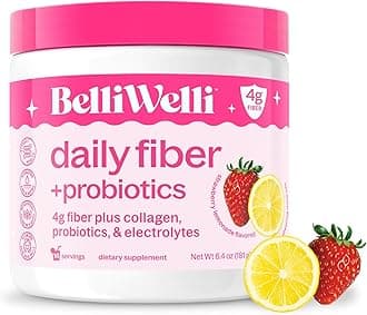 BelliWelli Fiber Supplement for Women & Men Premium Daily Fiber Powder from Organic Acacia with Added Collagen Electrolytes & Probiotics No Bloat Constipation & Gut Health Support(Strawberry Lemonade)