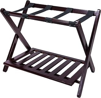 Casual Home Espresso Solid Wood Luggage Rack with Shelf