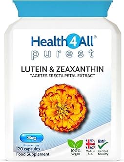 Lutein and Zeaxanthin Supplement 25mg per Capsule, 120 Capsules 4 Months Supply, Purest Eye Health Marigold Extract Supplement, Natural Eye Vitamins for Vision Care | Made in UK