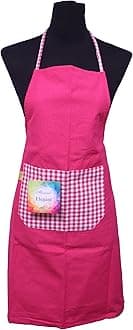 FLORINA Kitchen Chef Apron With Plain to Checks Design Apron for Kitchen Cooking Waterproof Apron For Women Men with Front Centre Pocket Grill, DIshwash (Cotton Blend Material)
