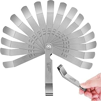 16 Blades Stainless Steel Feeler Gauge, Metric and Imperial Gap Measuring Tool Width and Thickness Feeler Gage Gauge for Spark Plug, Valve Adjustment Tool, 0.127-0.508mm (0.005IN-0.02)