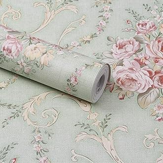 wolpin Wall Stickers DIY Wallpaper (45 x 500 CM, Sage Green) | Botanical Damask Flower Self Adhesive PVC Roll | Home Decoration for Living Room Hall Bedroom | Easy Peel and Stick Décor Paper