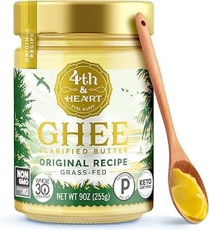 4th & Heart Original Grass-Fed Ghee, Clarified Butter, 1:1 Butter Substitute, Pasture-Raised, Lactose & Casein Free, 9 oz