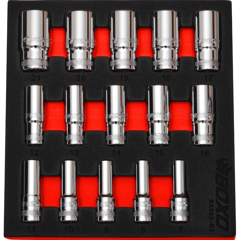 3/8" Drive Semi Deep Socket Set 6 Point 15 Pieces. BOXO BX563-R2