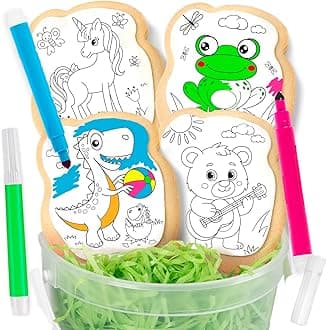Cookie Decorating kit for Kids Activity Cookies Decorating Kit Coloring Gift For Kids boys girls Food | 4 Jumbo Cookies + 3 Edible Markers | Individually Wrapped Unicorn Dinasour Frog Teddy Bear