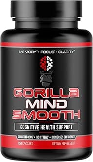 Gorilla Mind Smooth Nootropic Formula - Best Non-Stimulant Productivity Supplement/Memory · Focus · Mental Clarity · No Jitters / 90 Capsules