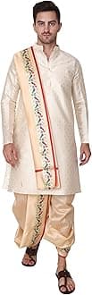Rameshwaram FabricsCotton Silk Dhoti Kurta Set for Men with Stole, 3 Piece Set