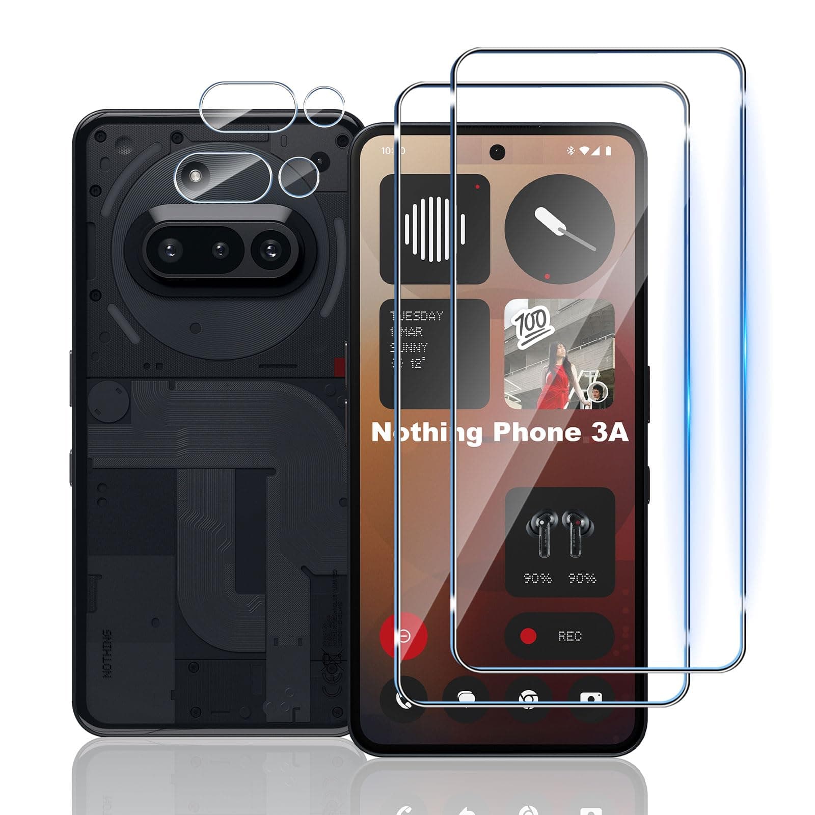 Compatible with Nothing Phone 3A 5G Screen Protector, [2+2 Pack] Tempered Glass + Camera Lens Protector,[Anti-Scratch][Bubble Free] 9H Hardness HD Clear Film for Nothing Phone (3a) 5G