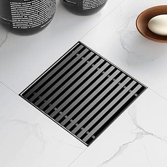 4 Inch Square Shower Drain with Removable Wedge Wire Pattern Grate, Matte Black 304 Stainless Steel Square Shower Floor Drain for Bathroom, CUPC Certified, with Hair Strainer