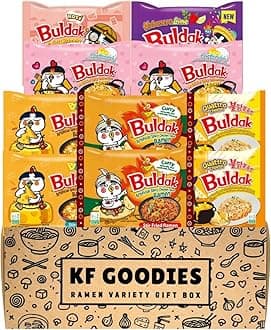KF GOODIES Korean Ramen Variety Pack Gift Box (10 Count) – Spicy Buldak Noodle Assortment for Birthdays, College Care Packages, Office Snacks, and Gift Baskets
