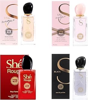 Hybrid & Company Women's 4 Pcs Black She Rouge Sun&Unique Pour Femme Perfume Natural Spray Fresh Fragrance