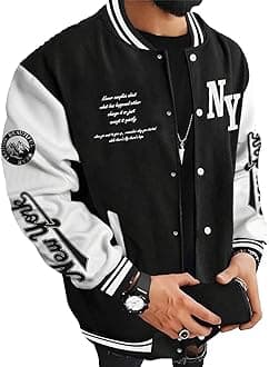 SOLY HUXMen's Varsity Jacket Color Block Letter Graphic Long Sleeve Baseball Jacket Bomber Coat